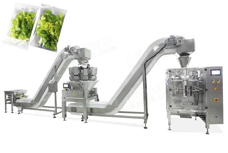 Máquina empacadora de lechuga para ensalada de verduras con pesadora de cabezales múltiples