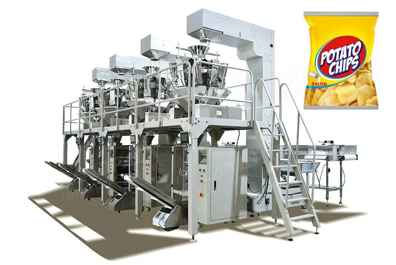 Exportación automática de papas fritas, palomitas de maíz y sistema de empaque vertical para refrigerios