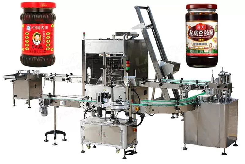 Línea de producción automática de llenado y tapado de salsas