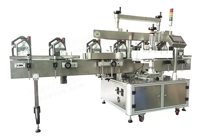 Automatic double side flat bottle sticker labeling machine, labeling equipment for 2 side.