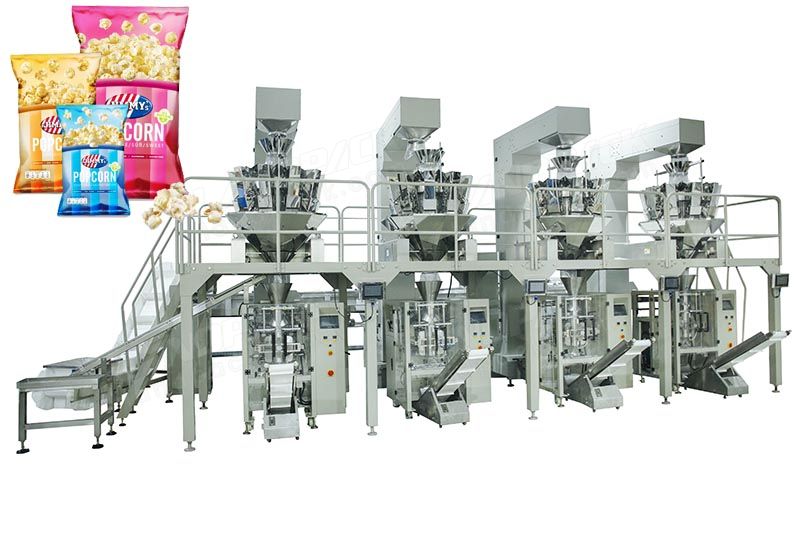 Línea automática de pesaje y envasado de palomitas de maíz