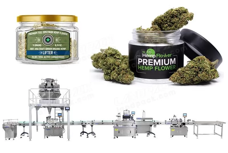 Automatic Cannabis Flower Bottles Weighing Filling Capping and Labeling Lines