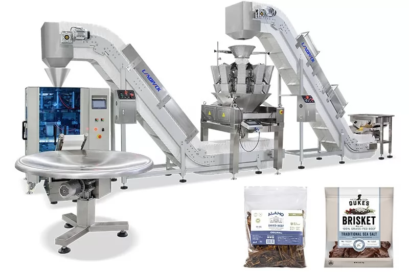 Automatic Beef Jerky Packing Machine With Multihead Weigher And Two Conveyor