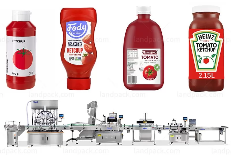 Automatic 6 Heads Pistons Tomato Ketchup Bottle Filling And Capping Machine Project
